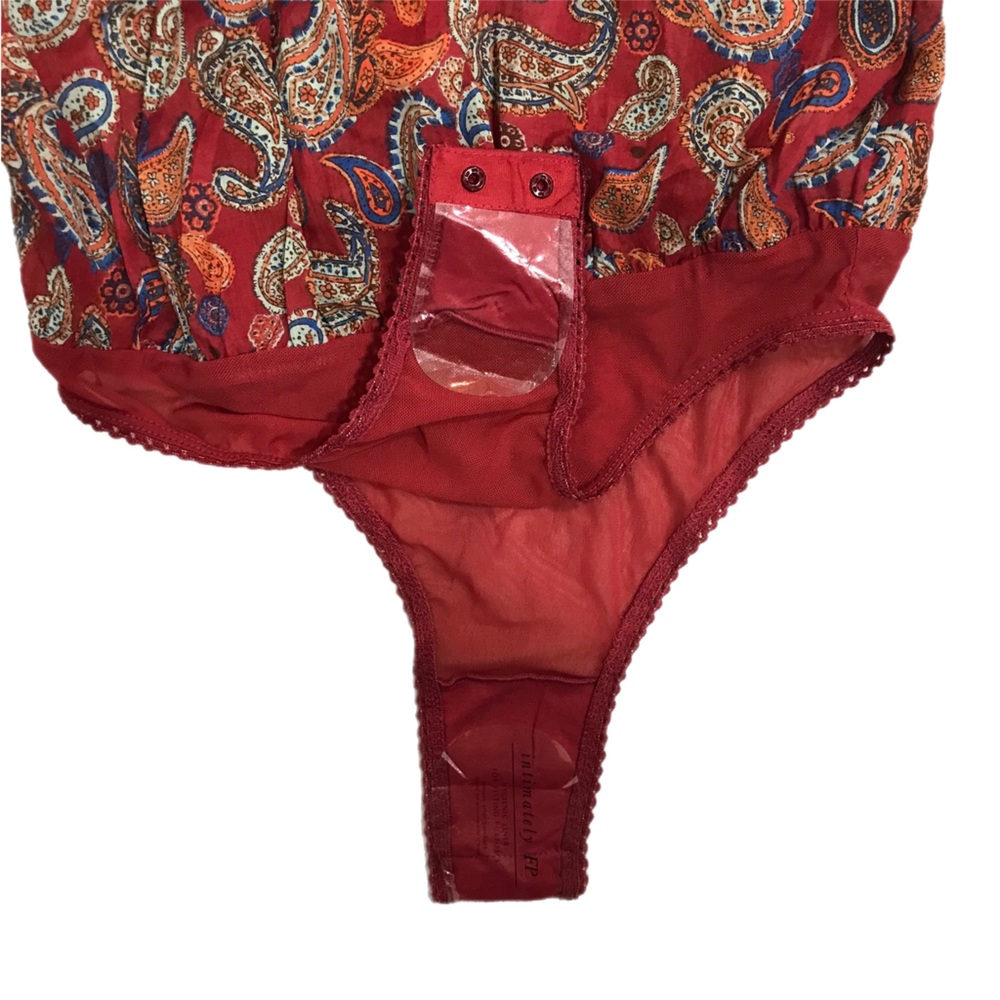 Free People Red Paisley Sundown Off the Shoulder Bodysuit - Picture 6 of 8
